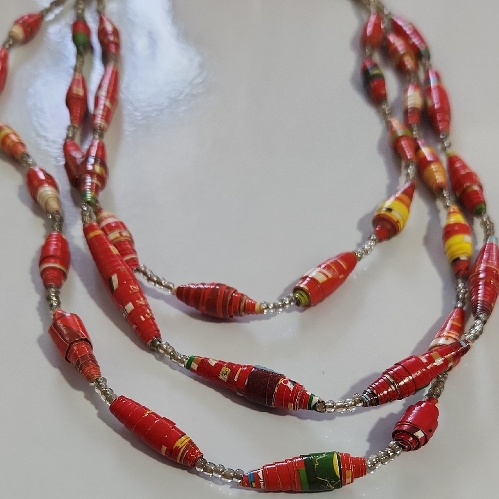 Teng Yue Handcrafted Red Paper Beaded Necklace